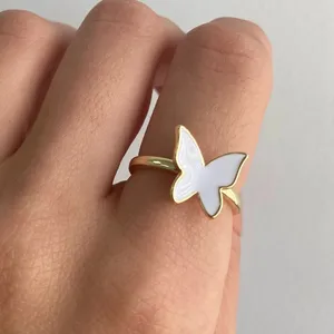 Trang sức xinh xắn Đồng trang sức mạ vàng trắng men bướm ngón đeo nhẫn cho phụ nữ