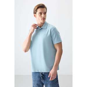 Polo en piqué de coton bleu clair pour homme, manches courtes, respirant, coupe ample, basique 88381 - Product Image 3