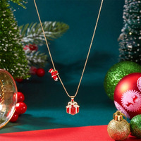 Ensemble collier et boucles d'oreilles en métal plaqué or 18 carats, motif renne et bonhomme de neige, finition émail, ambiance de Noël, cadeau de Noël