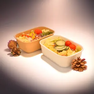 Kraft Rectangular Microwavable Deli Lunch Food Takeaway Container With Clear PP/PET Lid Paper Food Packaging Takeout Box