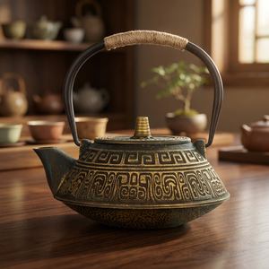 Traditional Chinese Metal <b>Tea</b> Kettle With Lid And Handle Decorative Pattern Design - Product Image 6