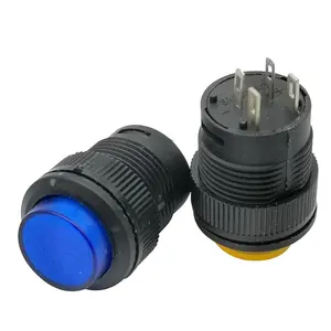 Interruptor redondo de plástico, interruptor de botão redondo de plástico de 16mm, R16-503AD/bd, autotravamento, 2 pinos sem luz led