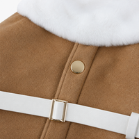 Veste pour chien en faux daim avec col en fourrure, manteau d'hiver portable pour animaux de compagnie avec ceinture pour petits chiens, vêtements chauds pour chiens