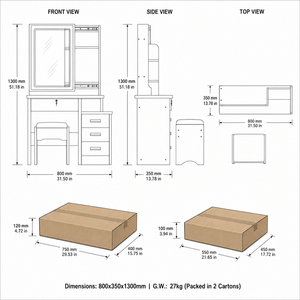 Comò Bianco con Specchio Illuminato, Grande Capacità e Sgabello, in Vendita per Uso in Camera da Letto, Stile MDF - Product Image 6