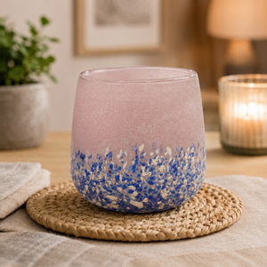 Porte-bougie rond en verre résistant à la chaleur, fait à la main, avec un motif de taches bleues, pour la décoration de la maison à Noël, la Saint-Valentin et Pâques - Product Image 1