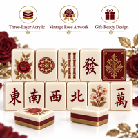Jeu de tuiles de Mahjong américain avec motifs vintage Rose Bourgogne pour les soirées de jeu en famille, idéal pour la vente au détail et la personnalisation de marque