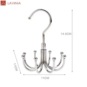 Lavinia bán buôn thiết kế bạc 8 móc kim loại chiếc khăn Rack Quần áo túi mũ túi xách vành đai móc áo Organizer Tie Hanger