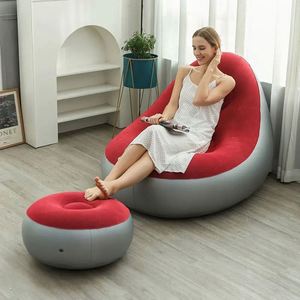 Sofá Inflable de Felpa Combinada, Impermeable, de PVC Ecológico, Silla de Aire Cómoda, Plegable, Portátil, con Reposapiés para Exteriores - Product Image 4