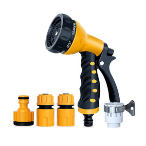 8 Function Water Gun Yellow <b>Plastic</b> Manual Operation Car Wash Flower Watering Universal Connector Set - Product Image 1
