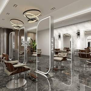 Espejo de pie LED de lujo con gabinete de acero inoxidable, mobiliario para salones de belleza, peluquerías, baños, hoteles, centros comerciales, supermercados y barberías. - Product Image 3