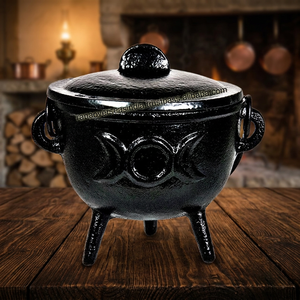Chaudron en fonte noire, motif Triple Lune, écologique, diffuseur manuel à charbon pour encens, altères, Wicca, encens indien, avec poignée - Product Image 3