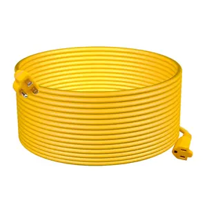 S203-cable de extensión resistente para exteriores, 100 pies, 12/3 SJTW, resistente al agua, a la intemperie, retardante de llama, amarillo, 3 puntas