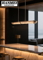 Lustre rectangulaire moderne de luxe en verre et soie glacée, à hauteur réglable, avec LED blanc chaud 3000K pour comptoir de bar et salle