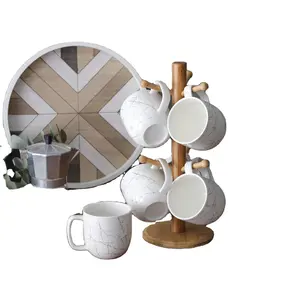 Tasses en céramique 6 tasses rondes avec support en bambou adaptées à toutes sortes de boissons et de café