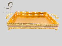 Nouveau modèle 2026 – Plateau de service rectangulaire en fer plaqué or de luxe, style vintage, plats métalliques pour buffet de fruits, motif carré