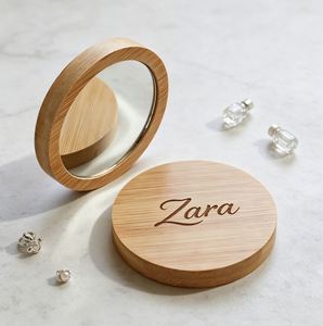 Custom Eco-friendly <b>Bamboo</b> Wood Round Foldable Portable Travel Makeup <b>Mirror</b> with Classical Design and Logo Engraving - Product Image 3