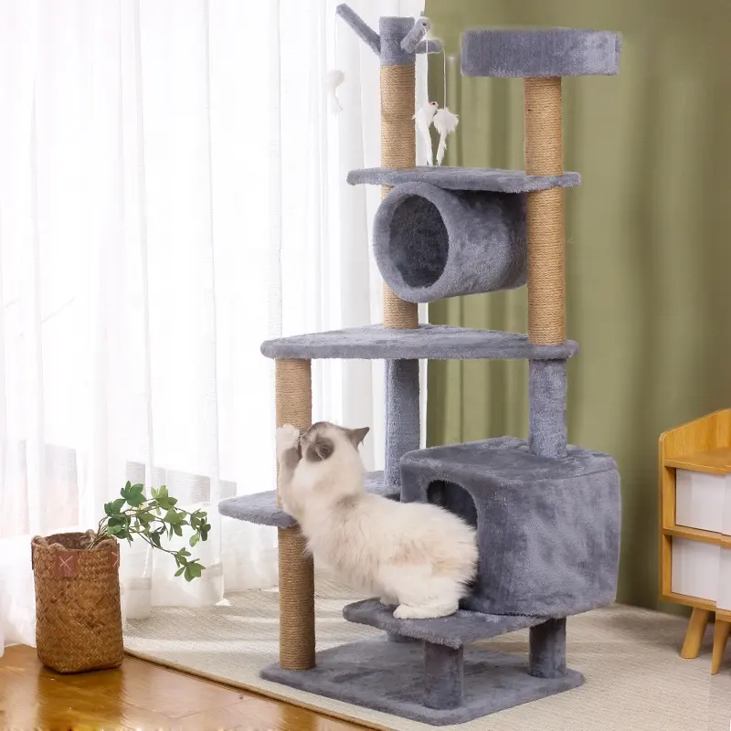 फैक्टरी लकड़ी की चार परत पालतू बिल्ली पेड़ खरोंच पोस्ट टॉवर मंच कूद मंच बिल्ली पेड़ घर