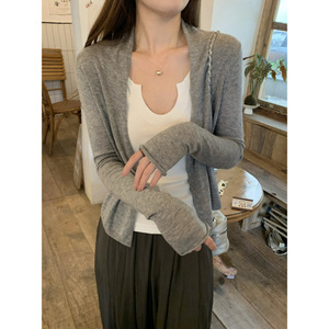 <b>Spring</b> Summer Western Short Sweater <b>Cardigan</b> Casual Plain Sexy Crop Tops Long Sleeve Mini Sweaters Top for Women Coats - Product Image 2