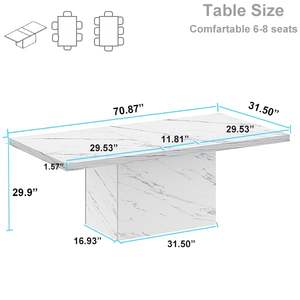 Mesa <span class=keywords><strong>de</strong></span> Comedor Rectangular Moderna <span class=keywords><strong>de</strong></span> Mármol Sintético Blanco <span class=keywords><strong>para</strong></span> 6-8 Personas, Fabricada por un Fabricante <span class=keywords><strong>de</strong></span> Muebles <span class=keywords><strong>de</strong></span> Cocina - Product Image 5