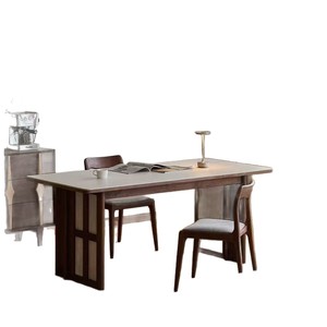 Table à manger en travertin romain, plateau en bois massif noyer noir, rectangulaire, 120x60x75 à 220x90x75, mobilier de salle à manger stable - Product Image 5