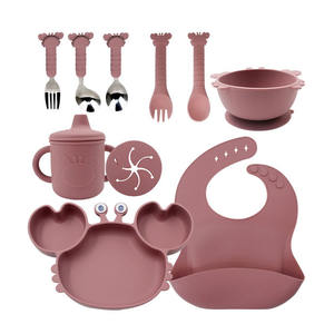 Nouveauté : Ensemble de 10 pièces pour l'alimentation des bébés, en silicone de qualité alimentaire, comprenant une assiette à ventouse en forme de crabe, un bol, une tasse, ustensiles écologiques, compatibles lave-vaisselle, 9 - Product Image 3