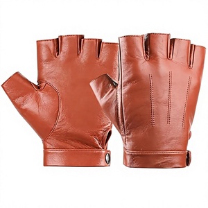 <b>Leather</b> <b>Fingerless</b> driving <b>Gloves</b> Wrist Length Unlined Plain Style Breathable Daily Use Spring Autumn - Product Image 1