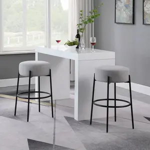 24\" 30\" Rustic Metal Frame Barstool Modern Leisure Fabric Bar Chair Black Finish Designer Kitchen Counter Backless Indoor