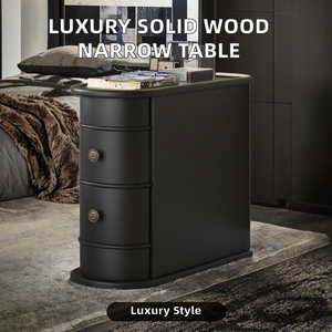Wholesale <b>Narrow</b> Black Wooden Nightstand | Slim Curved <b>Bedside</b> <b>Table</b> <b>with</b> <b>Drawers</b> Indian Supplier - Product Image 2