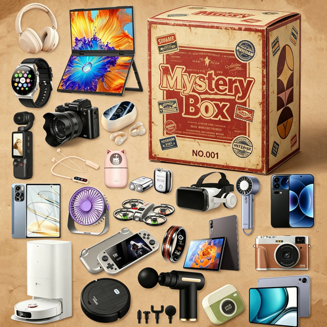 2-Pieces Mystery Box Mobile Phone Gadgets Surprise With Smart Watch Wireless Earphone Power Bank Data Cable Random Electronics