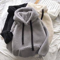 Sweat à capuche en laine d'agneau pour femme, version coréenne tendance automne-hiver, épais et doux, coupe ample