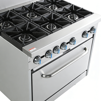 Cuisinière à gaz commerciale avec four, 6 brûleurs, intégrée, en acier inoxydable robuste, pour hôtel, restaurant, équipement de restauration