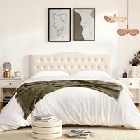Headboard Kulit Berumbai Modern F&J Home dengan Kaki Kayu Solid, Tinggi Dapat Disesuaikan 37-51, Warna Beige, Buatan Cina, Model LRF02SA0012