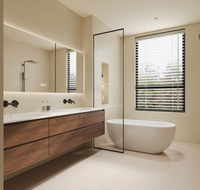 Lemari Kabinet Kamar Mandi Desain Minimalis Modern Mewah dari Walnut Melamin, Terpasang di Dinding, dengan Cermin LED dan Wastafel