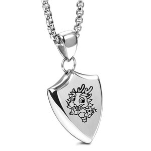 Stainless Steel Shield Pendant Necklace Engraved Cartoon Zodiac Animal Daily Wear <b>Gift</b> 25mm - Product Image 5
