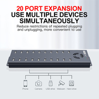 Sipolar A-805P Hub USB 2.0 de 20 Puertos y 120W de Alta Potencia para Pruebas Electrónicas, Gestión de Datos y Carga de Dispositivos