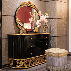 Lit King Size <span class=keywords><strong>en</strong></span> Bois Massif Sculpté, Style Luxe Français, Tissu Brodé Doré, pour Chambre d'École ou Chambre de Palais - Product Image 4