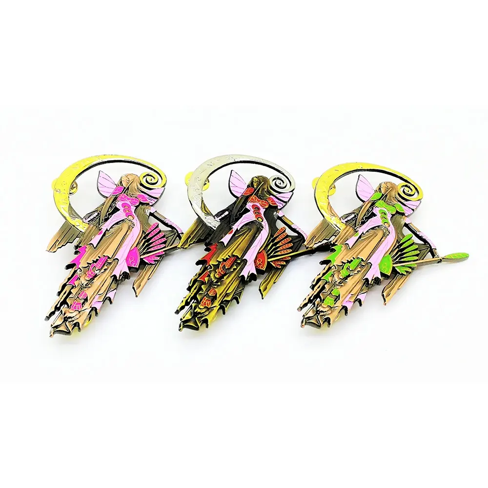 Duel finish moon angel fairy Custom 3D metal soft enamel apparel badge lapel pin