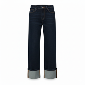 Trendy Wide Cuff Dark Indigo <strong>Jeans</strong> for Women High Waisted Loose Fit <strong>Turn</strong> <strong>Up</strong> Denim Pants Vintage Workwear Street Style Trousers - Product Image 6