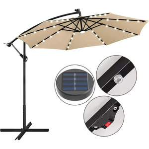 Commercial Modern Iron Offset Patio Umbrella with Solar LED Beads Waterproof LED <b>Lighted</b> Cantilever Umbrella B2B Supply - Product Image 4