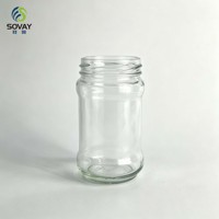 Pot en verre transparent de 300 ml avec logo personnalisé, corps légèrement bombé, bocal en verre à bouche filetée pour l'emballage de condiments gastronomiques