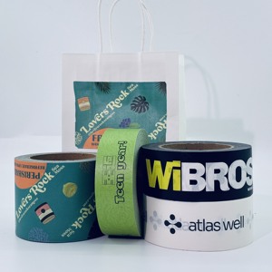 Cinta de embalaje Kraft de marca personalizada autoadhesiva de un solo lado MOQ bajo para sellado de bolsas con logotipo impreso personalizado - Product Image 4