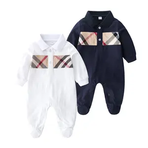 One piece romper long sleeves newborn baby boy 0-24 M cotton grid bodysuit girl baby rompers baby clothes