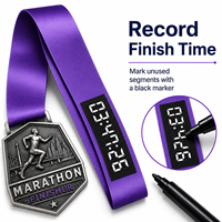 Médaille de finisseur de marathon violette avec ruban personnalisé pour enregistrer le temps de course, 5K 10K, récompense de course en métal, fournisseur en gros pour événements