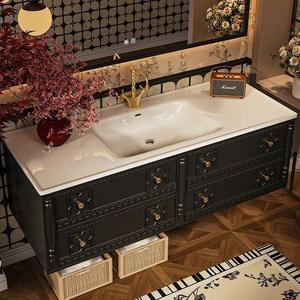 Brass Hardware LED Light Defogging <b>Mirror</b> Cabinet Integrated Seamless Basin Bathroom Cabinet - Product Image 4