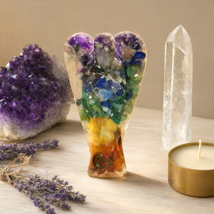 Orgonite 7 Chakra gemstone angel used in <b>crystal</b> healing - <b>Orgone</b> carving - Spirit healing good luck angel in aventurine / - Product Image 3