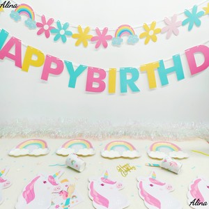 DAMAI - Vajilla Desechable para Fiesta de Cumpleaños de Niñas con Diseño de Unicornio, Arcoíris y Animales, Incluye Pancarta, Servilletas, Vasos y Platos de Papel - Product Image 2