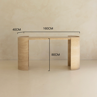 KUMUSI FURNITURE Table console moderne de luxe en pierre de travertin beige avec plateau en marbre