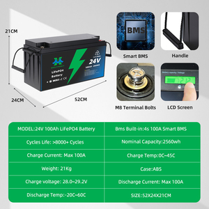 Pin Lithium LiFePO4 năng lượng mặt trời <span class=keywords><strong>24V</strong></span> <span class=keywords><strong>100Ah</strong></span>, chu kỳ sâu, 6000 chu kỳ, hàng kho nhà máy - Product Image 2