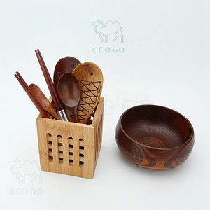 Soporte de utensilios de bambú natural para tenedores, cucharas, portalápices, organizador de escritorio multifuncional - Product Image 3