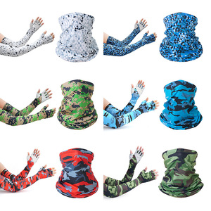 Cycling Arm Sleeves With Neck Warmer Unisex Ice Silk Sun Protection Outdoor Summer Long Sleeve Gloves Half Finger - Product Image 3